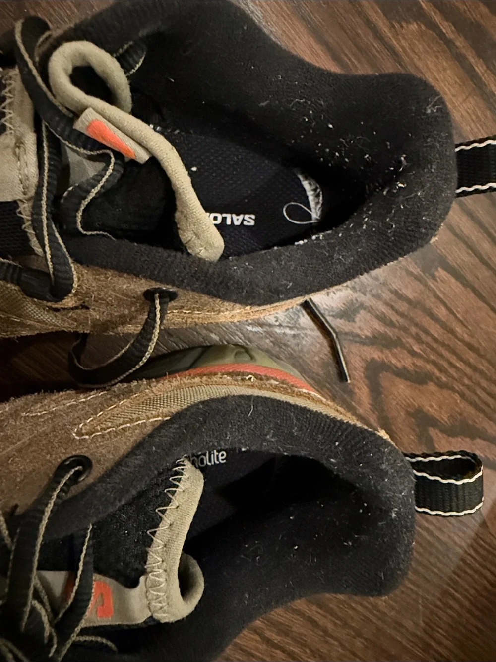 Salomon Men's Tan and Black Trail Sneakers with Lime Accents